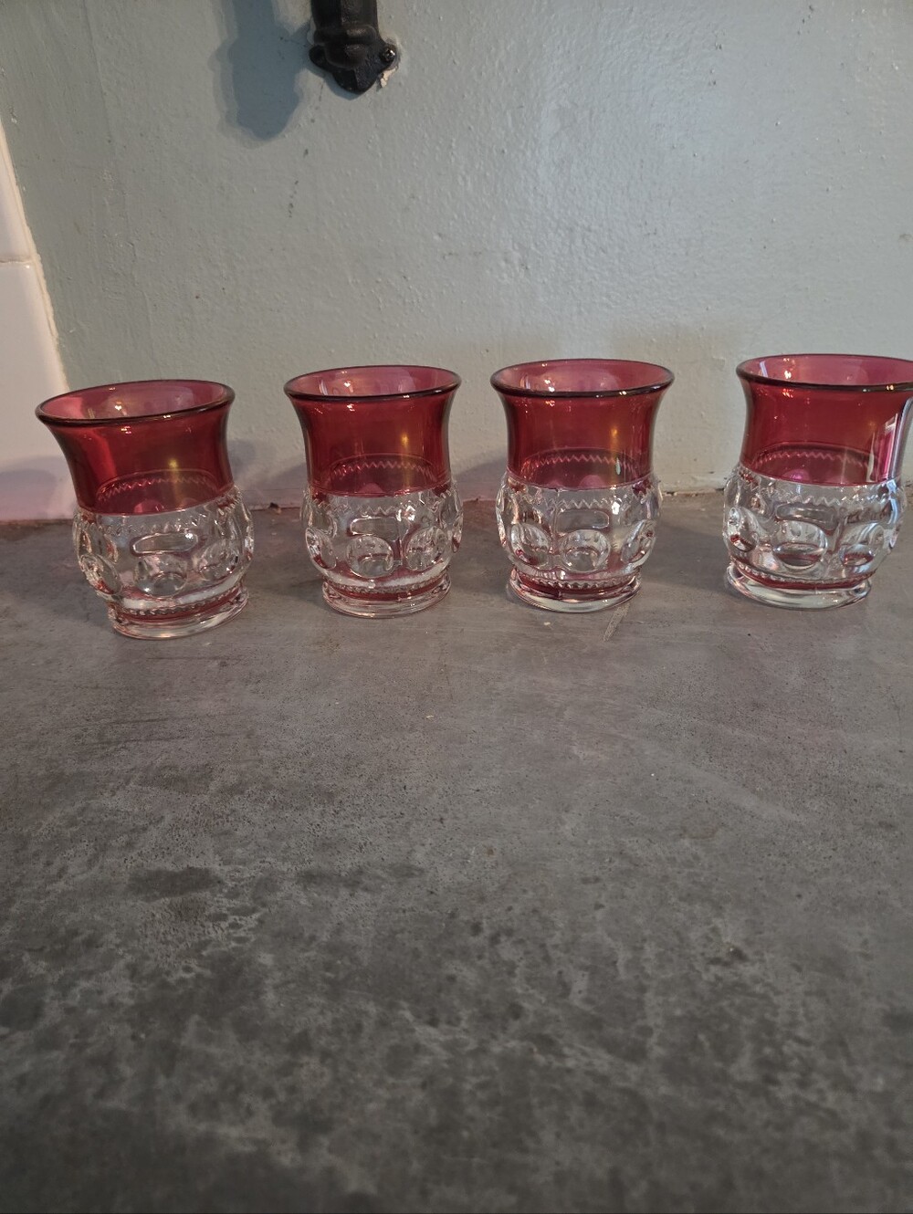 Vintage Tiffin- Franciscan King Ruby Flashed Thumbprint Juice glasses.  4